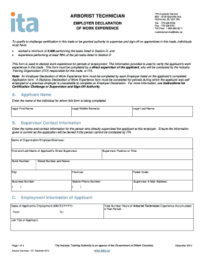 Employer Declaration of Work Experience