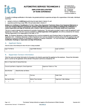 British Columbia Automotive Service Technician 2 Employer Declaration