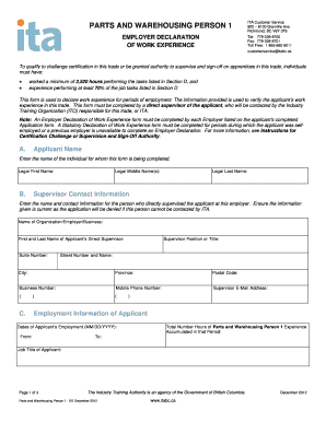 Employer Declaration of Work Experience