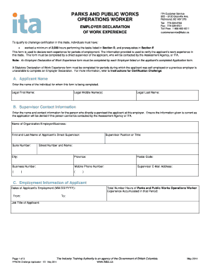 Employer Declaration of Work Experience