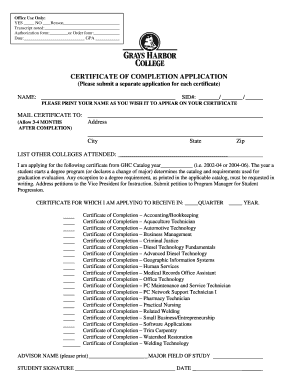Certificate of Completion Application