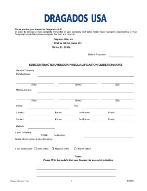 Filled supplier subcontractor questionnaires form