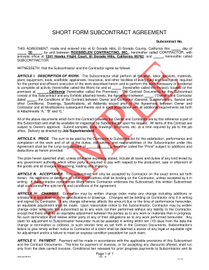 Painting agreement format - Short Form Subcontract Agreement Doc - Roebbelen Contracting ...