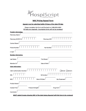 MAC Pricing Appeal Form