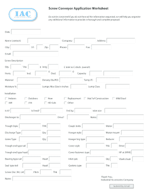Screw Conveyor Application Worksheet