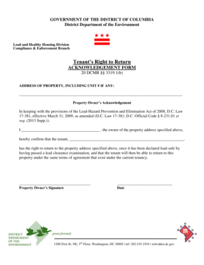 Tenant’s Right to Return Acknowledgement Form