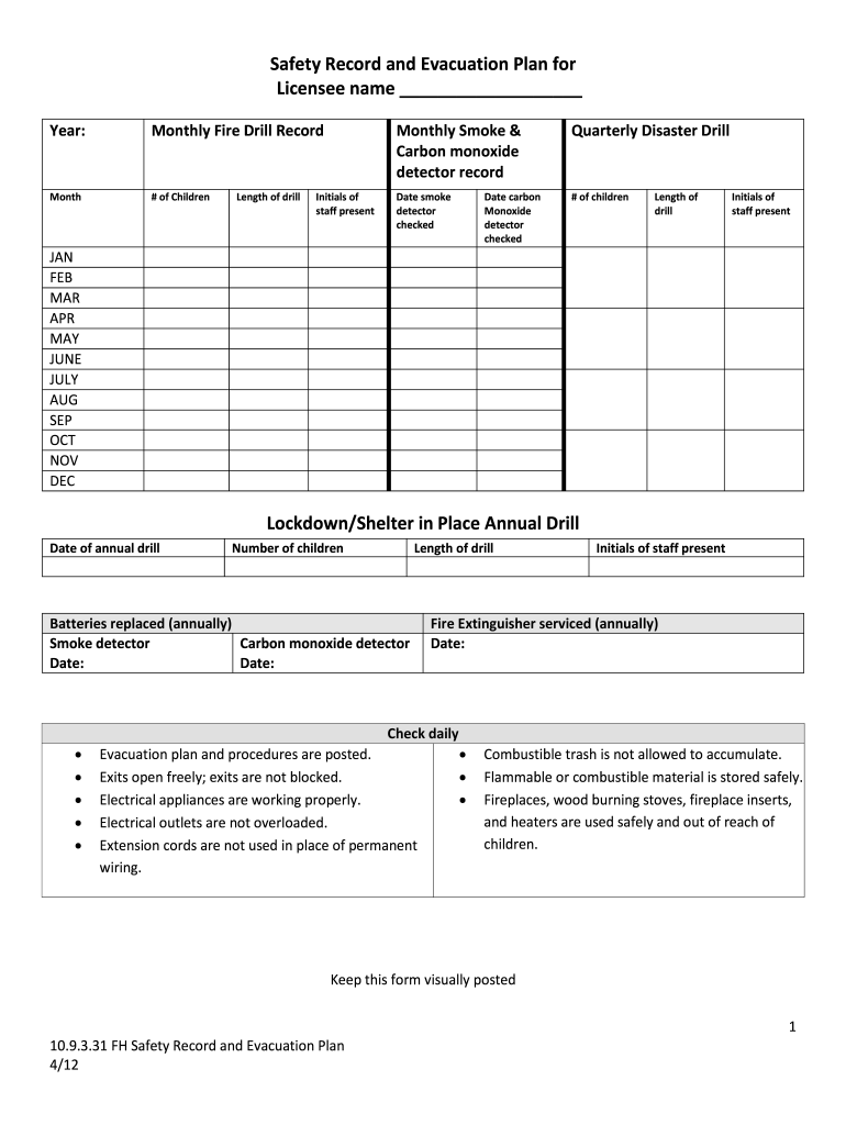 Safety Record And Evacuation Plan 2020 Fill And Sign Printable