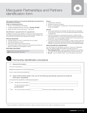 Macquarie Partnerships and Partners Identification Form