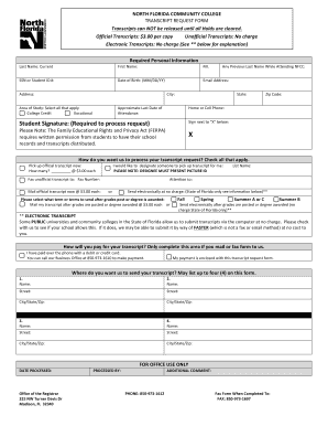 North Florida Community College Transcript Request Form