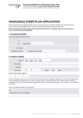 Perpetual WealthFocus Wholesale Super Plan Application Form