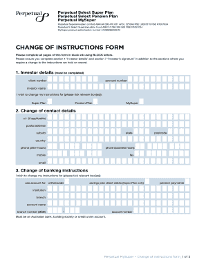 Perpetual MySuper Change of Instructions Form