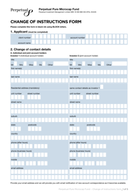 Perpetual Pure Microcap Fund Change of Instructions Form