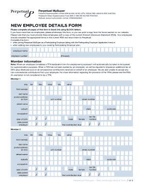 Perpetual MySuper New Employee Details Form