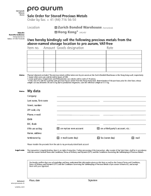 Precious Metals Sale Order Form