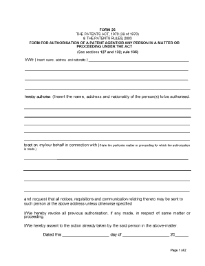 Form 26 - Patent Agent Authorization
