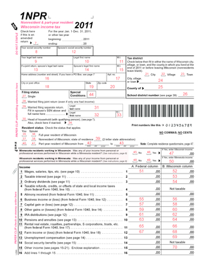 Wisconsin Nonresident and Part-Year Resident Income Tax Form 1NPR 2011