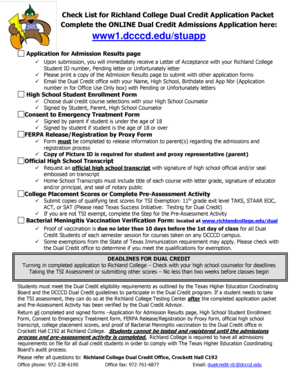 Richland College Dual Credit Application Checklist