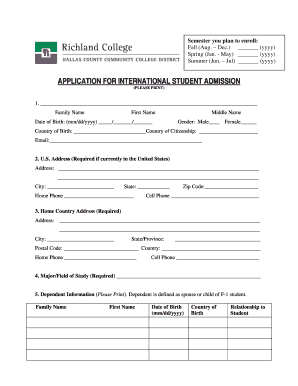 International Student Admission Application