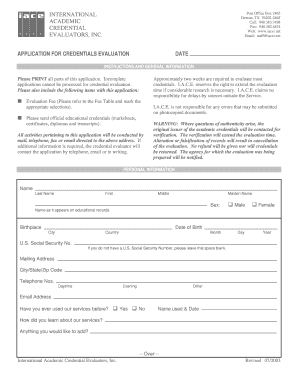 Application for Credentials Evaluation