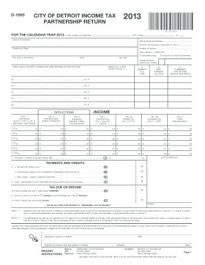 City of Detroit Income Tax Partnership Return 2013
