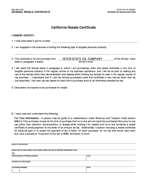 California Resale Certificate