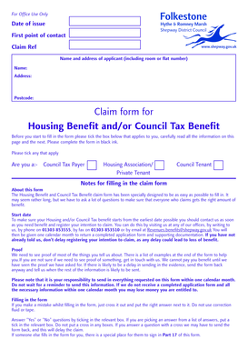Housing Benefit and Council Tax Benefit Claim Form
