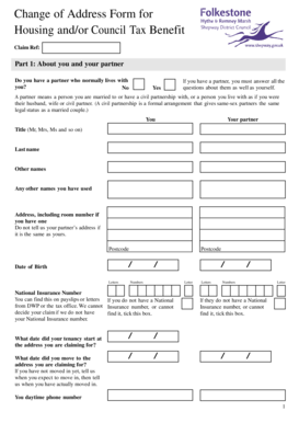 UK Housing and Council Tax Benefit Change of Address Form