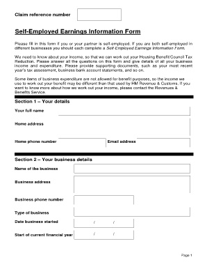 Self-Employed Earnings Information Form