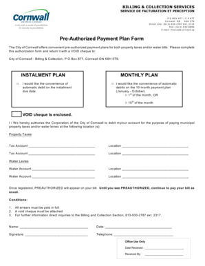 City of Cornwall Pre-Authorized Payment Plan Form