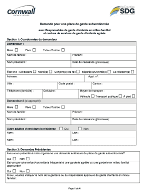Demande pour une place de garde subventionnée