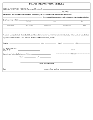 Bill of Sale of Motor Vehicle