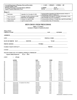 Cornwall Aquatic Centre Registration Form