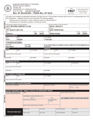 Missouri Bill of Sale/Even-Trade Bill of Sale