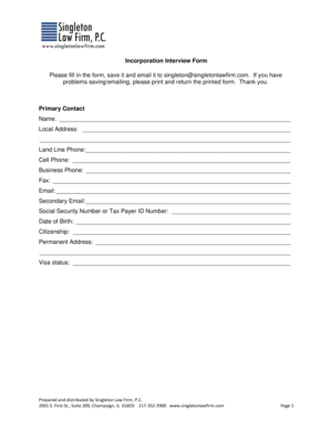 Incorporation Interview Form