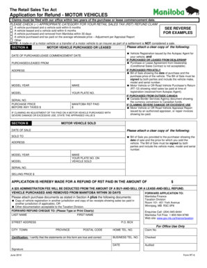 Manitoba Motor Vehicle Retail Sales Tax Refund Application