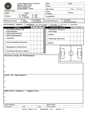 US Soccer Developmental Assessment Form