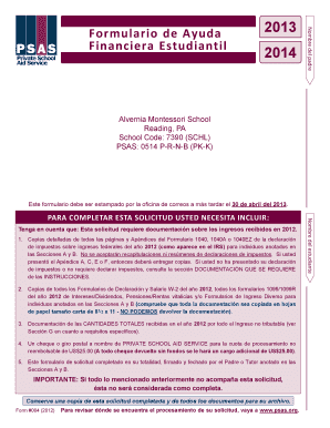 Formulario de Ayuda Financiera Estudiantil 2013-2014