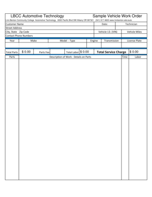 LBCC Automotive Technology Sample Vehicle Work Order