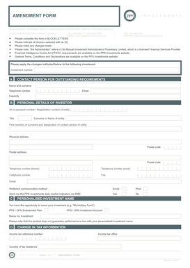 PPS Investments Amendment Form