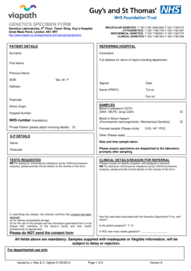 Genetics Specimen Form