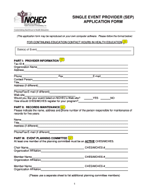 Single Event Provider Application Form