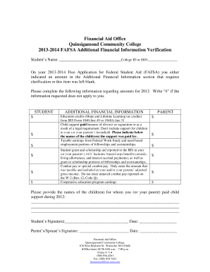 2013-2014 FAFSA Additional Financial Information Verification