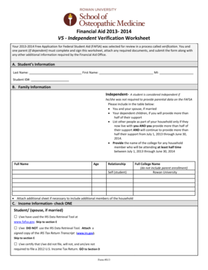 2013-2014 Independent Verification Worksheet