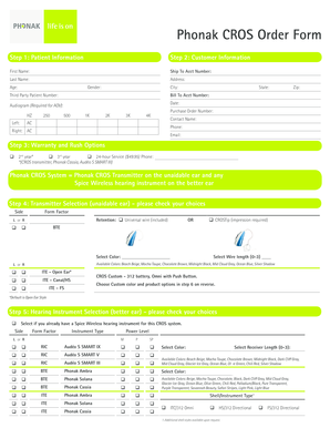 Phonak CROS Order Form