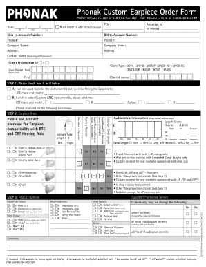 Phonak Custom Earpiece Order Form