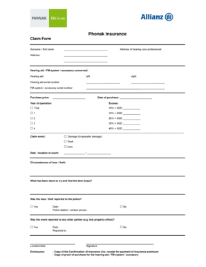 Phonak Insurance Claim Form