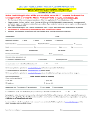 Federal Direct Parent PLUS Loan Application