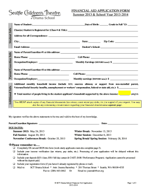 FINANCIAL AID APPLICATION FORM Summer 2013 & School Year ...