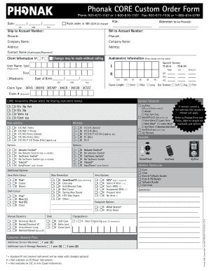 Phonak CORE Custom Order Form
