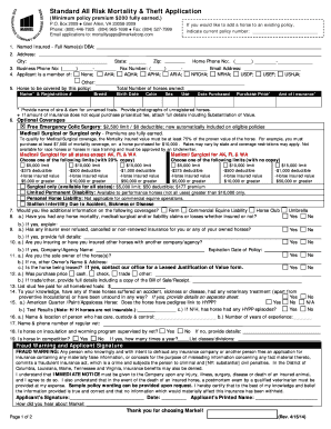 Standard All Risk Mortality & Theft Horse Insurance Application